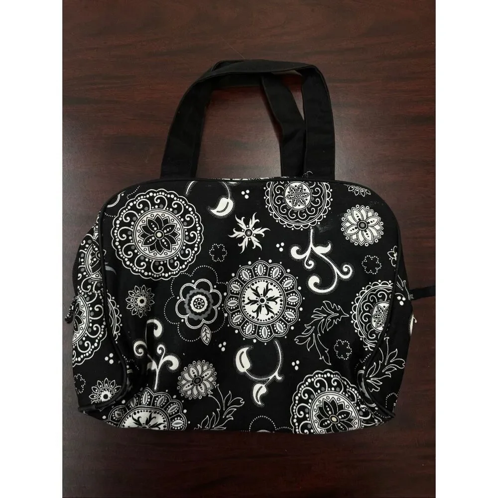 Thirty-One Black and White Floral Print Cosmetic Bag